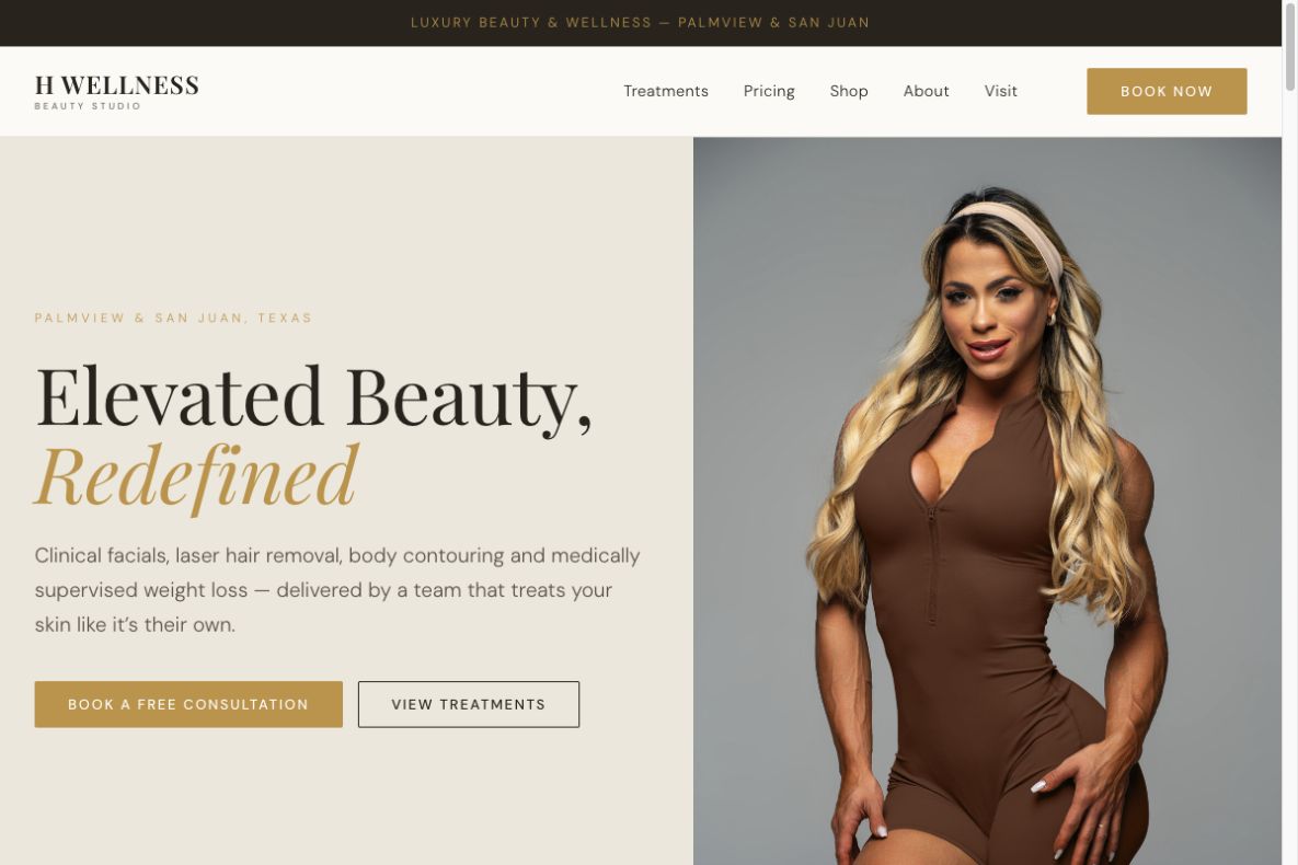 H Wellness & Beauty Studio’s website, managed by Emerald Media