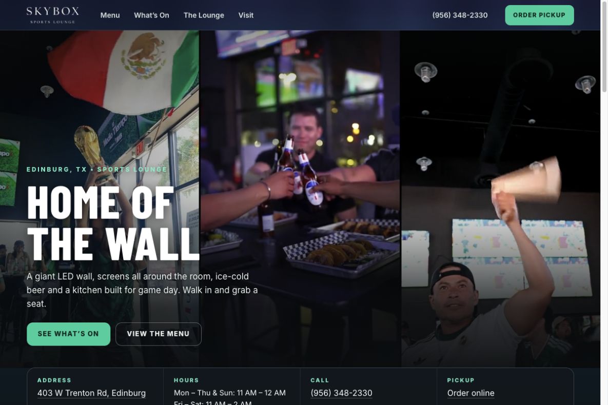 Skybox Sports Lounge’s website, managed by Emerald Media