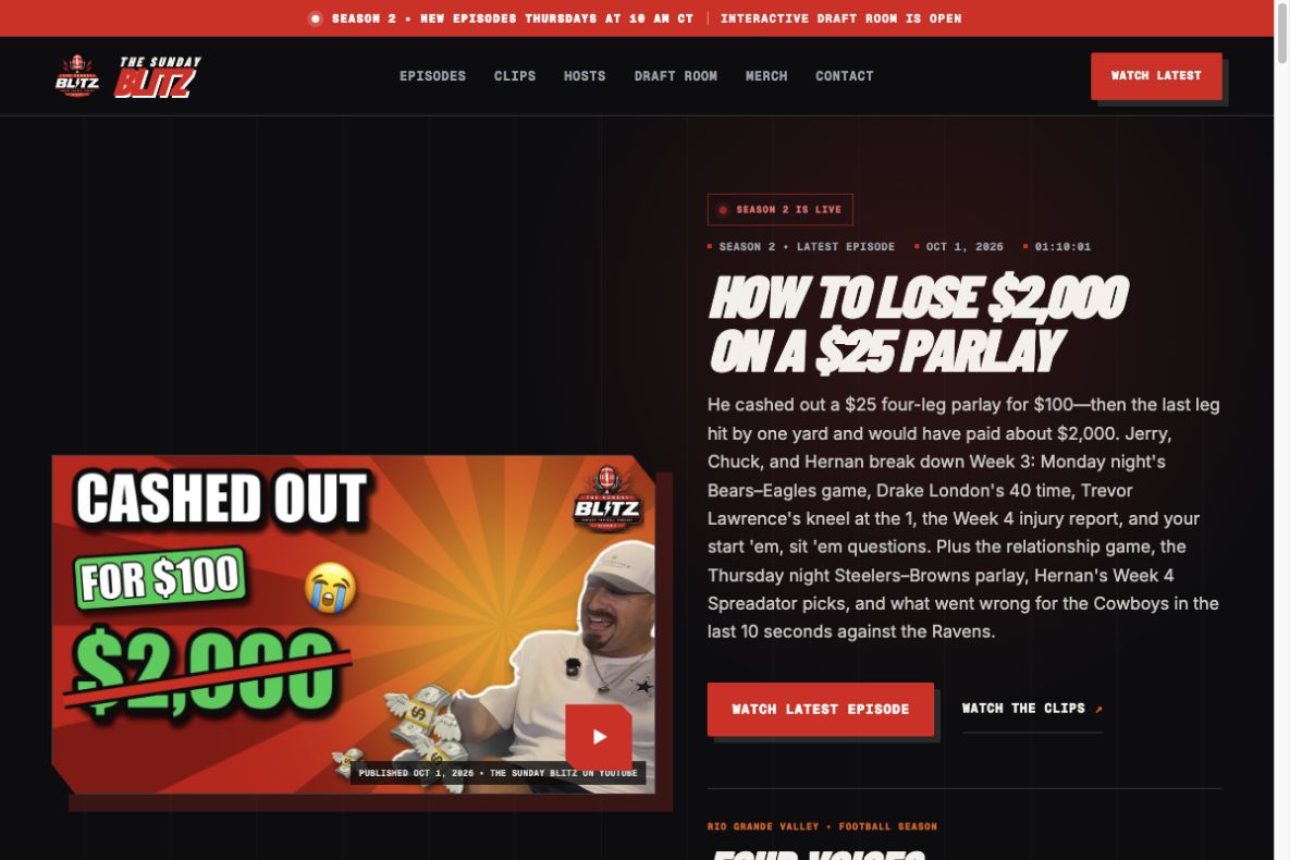 The Sunday Blitz website, managed by Emerald Media