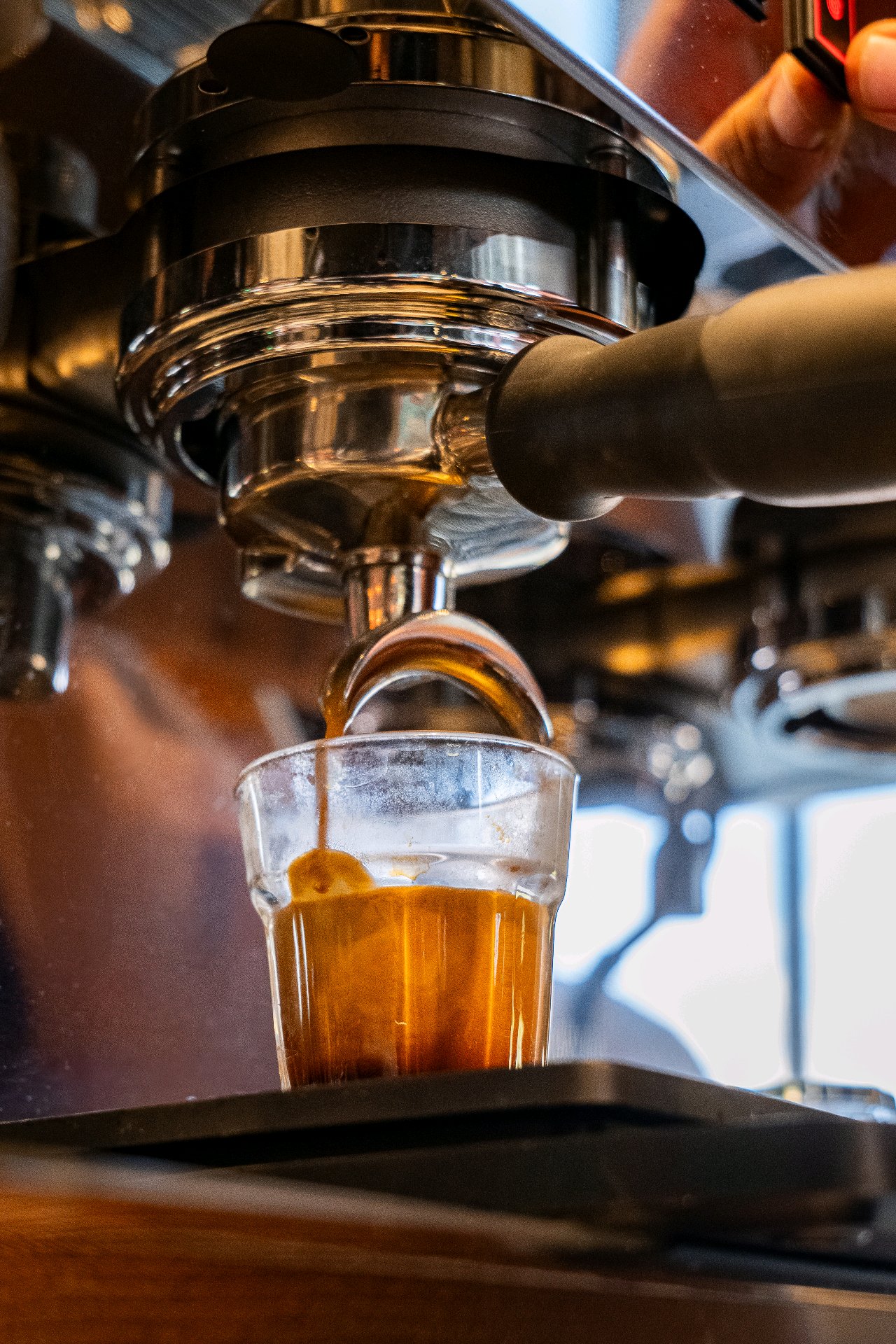 Espresso pulling from Casa Jardín’s actual machine