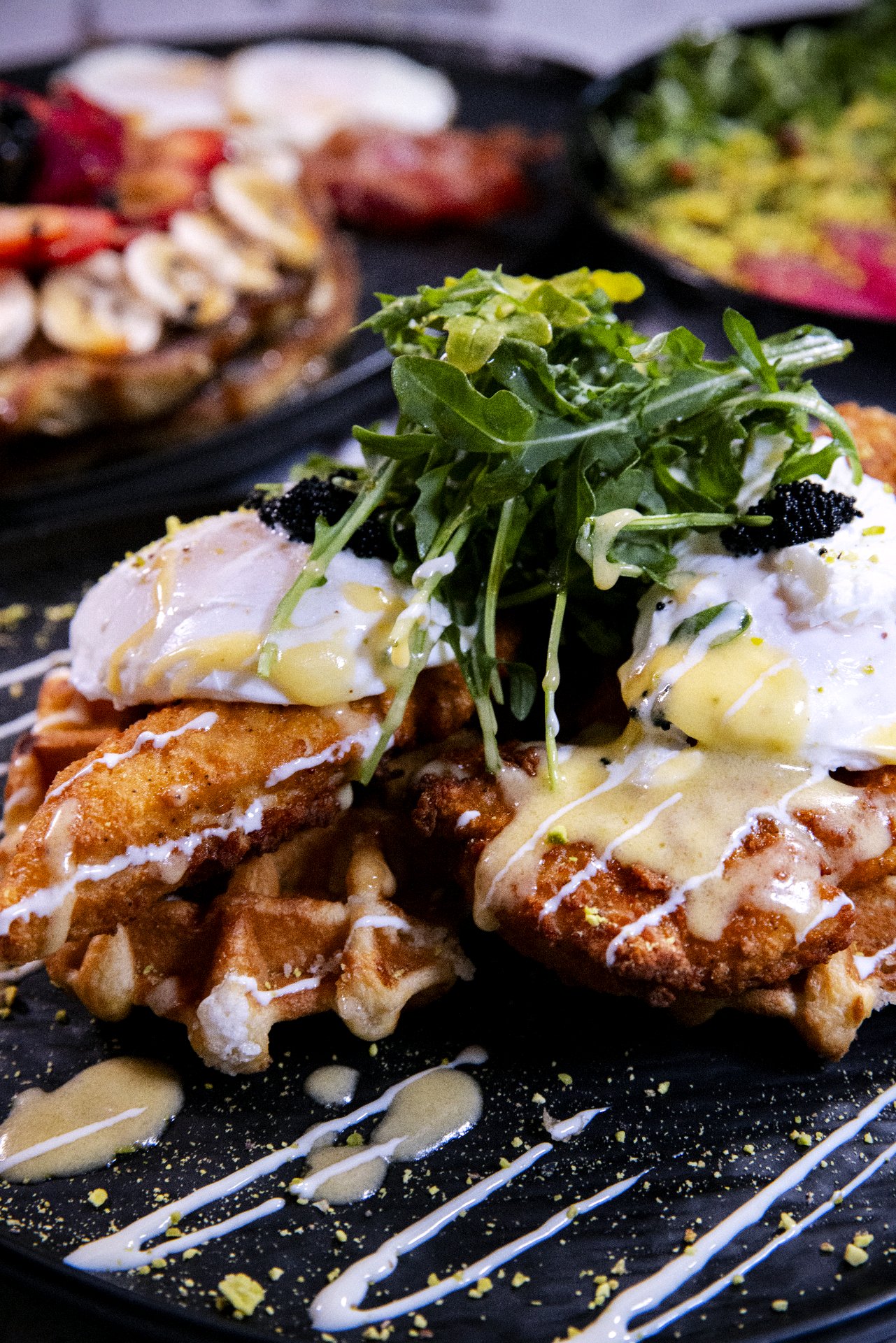 Japanese fried chicken and waffles on the Mousai table