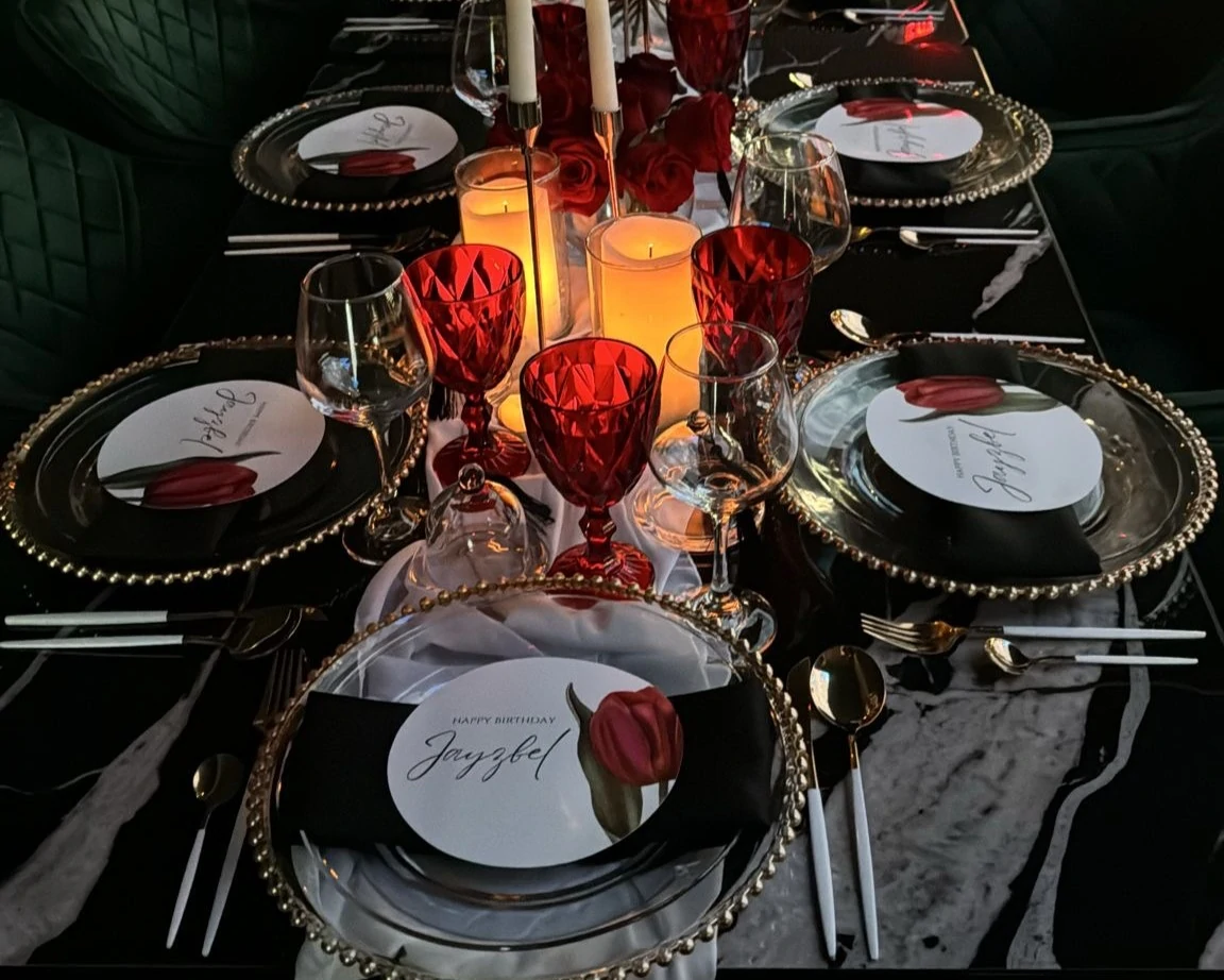 A candlelit table photographed at Tabū